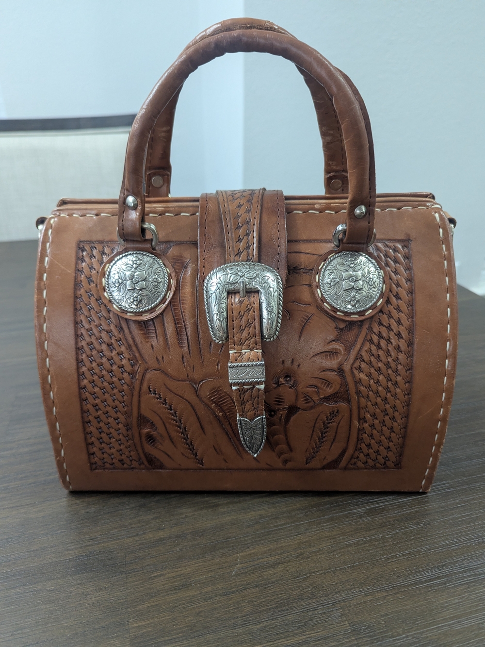 American West Hand Tooled Leather Floral Doctors Bag Satchel  Western
